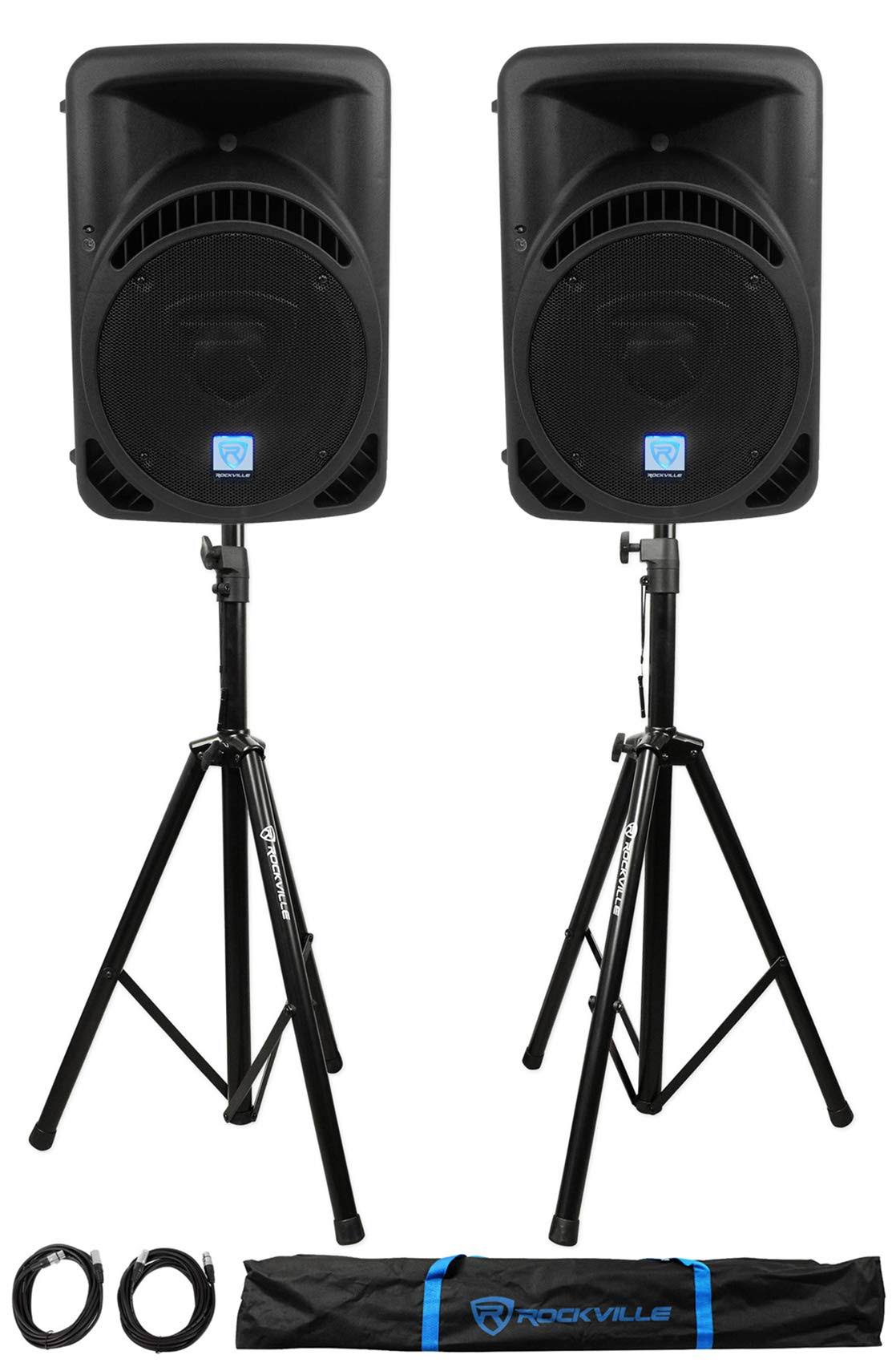 12 1600W Powered Bluetooth DJ Speakers with Stands and Cables Y9204