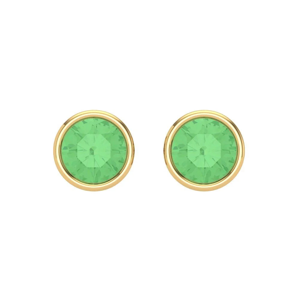 Yellow Gold Solitaire Stud Earrings, 2 Ct Round Cut Simulated Green Diamond, 14K, Screw Back U17762