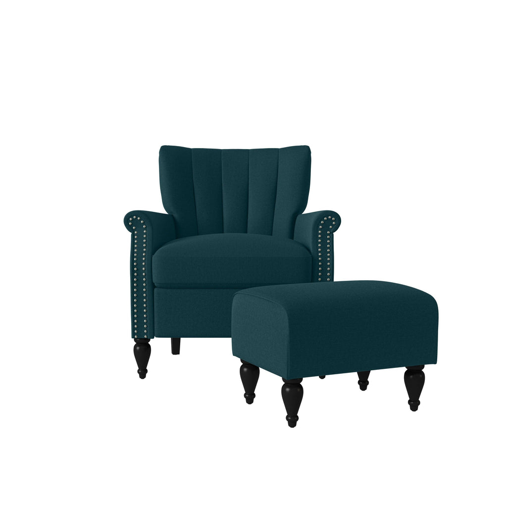 Botanical Velvet Arm Chair and Ottoman H3091