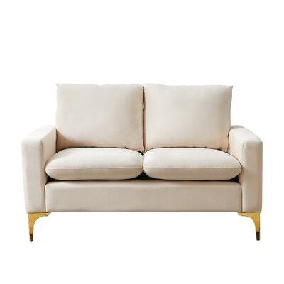 Cream Velvet Square Arm Loveseat E148188