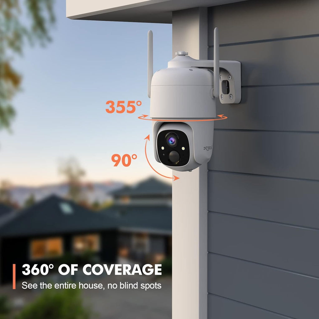 Wireless Security Camera Outdoor WiFi Battery Powered 360° PTZ Color Night Vision IP66 D61415