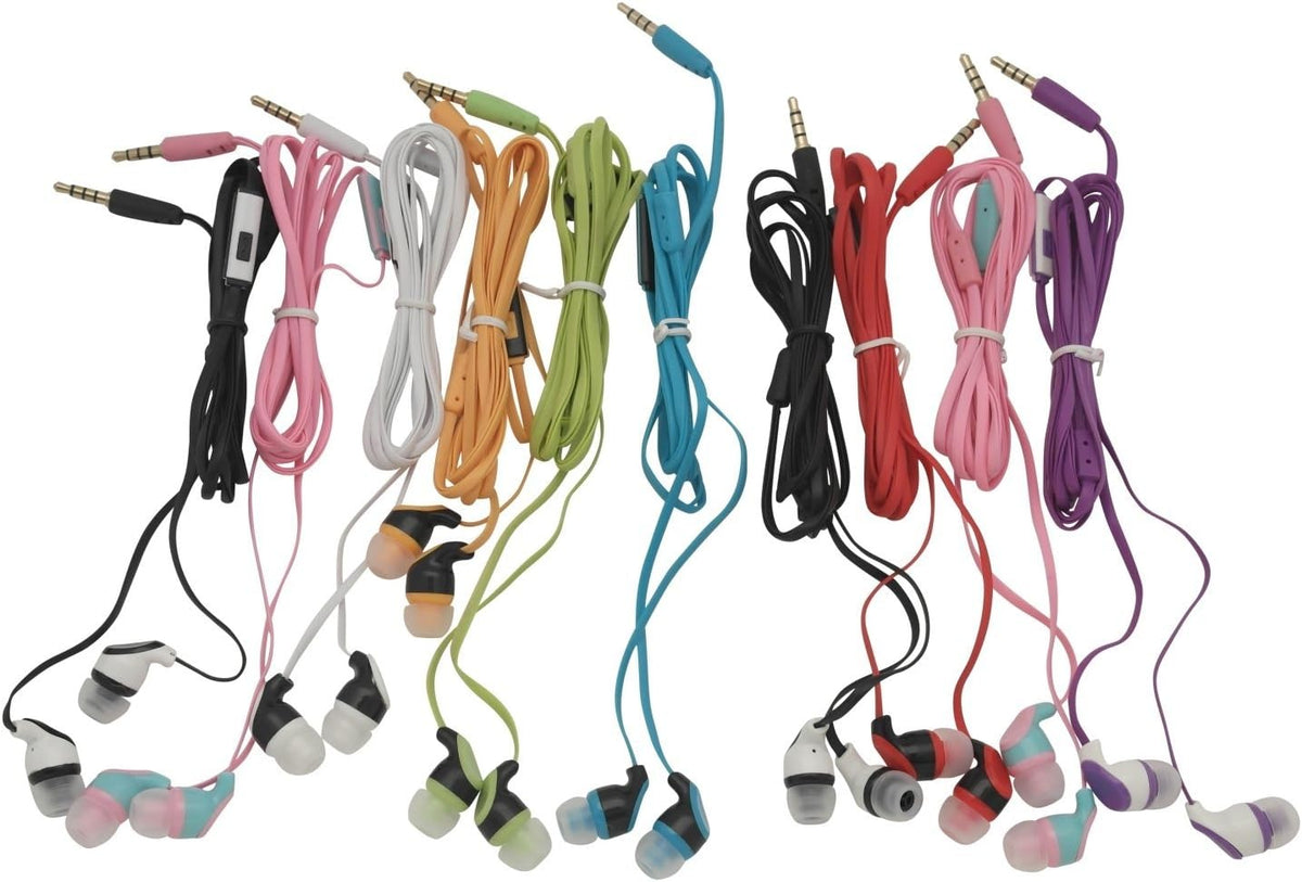 100 Pack Stereo Earbud Headphones with Mic Mixed Colors D445