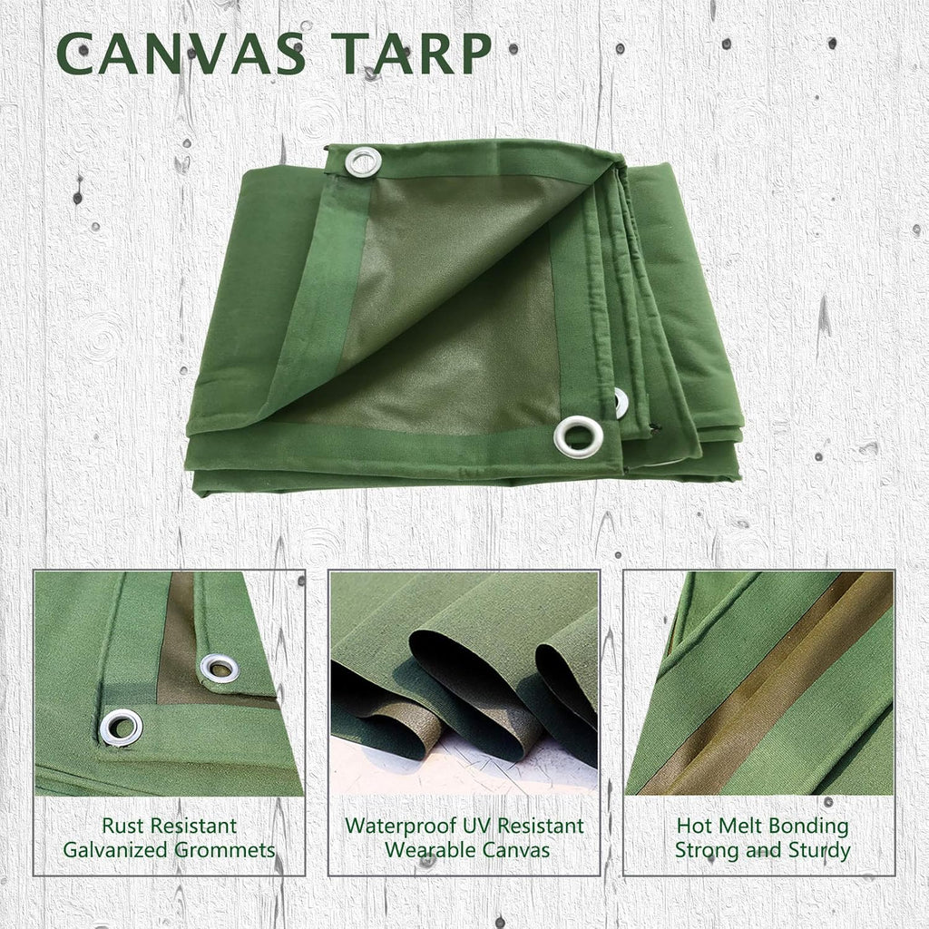 Green 6 x 8 Feet Waterproof Canvas Tarp with Rust Grommets U543554
