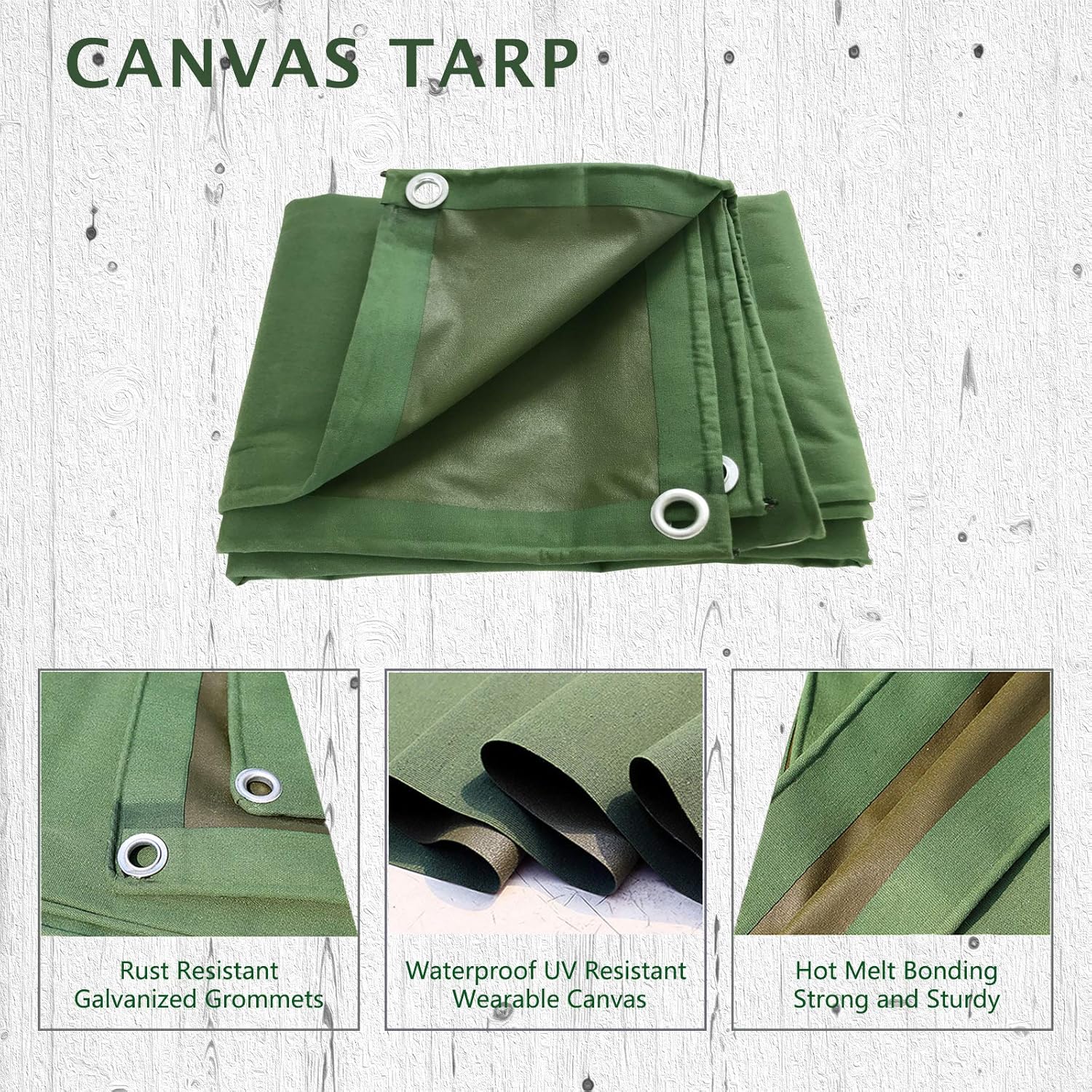 Green 6 x 8 Feet Waterproof Canvas Tarp with Rust Grommets U543554