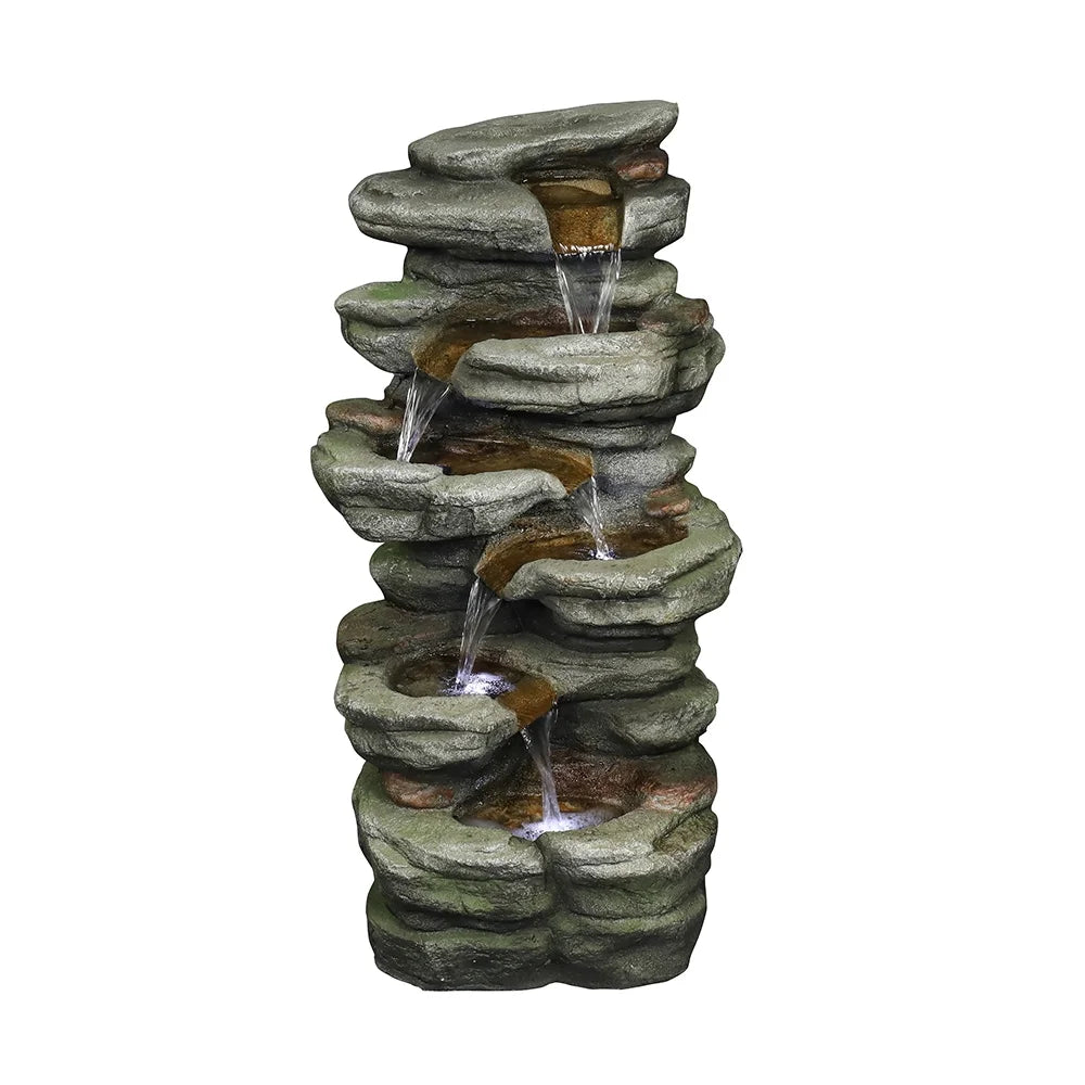 Outdoor 5-Tier Rock Water Fountain with LED Lights T155028