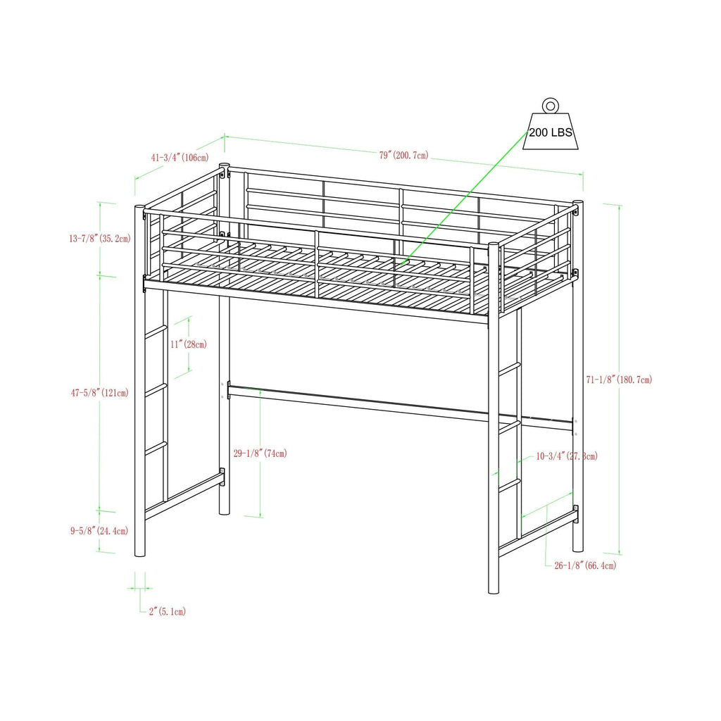 White Metal Twin Loft Bed M7418