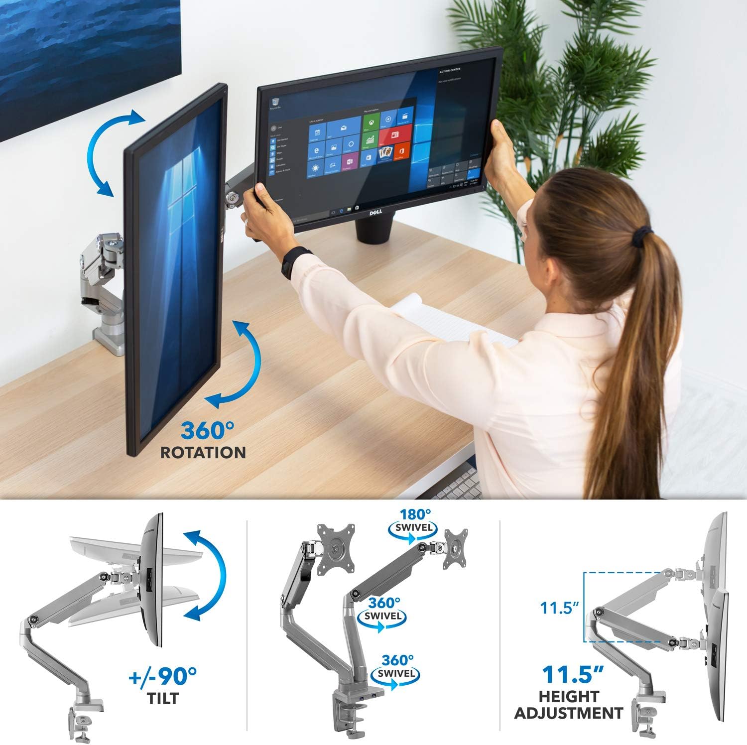 Dual Monitor Arm Mount Desk Stand with USB Ports O842979