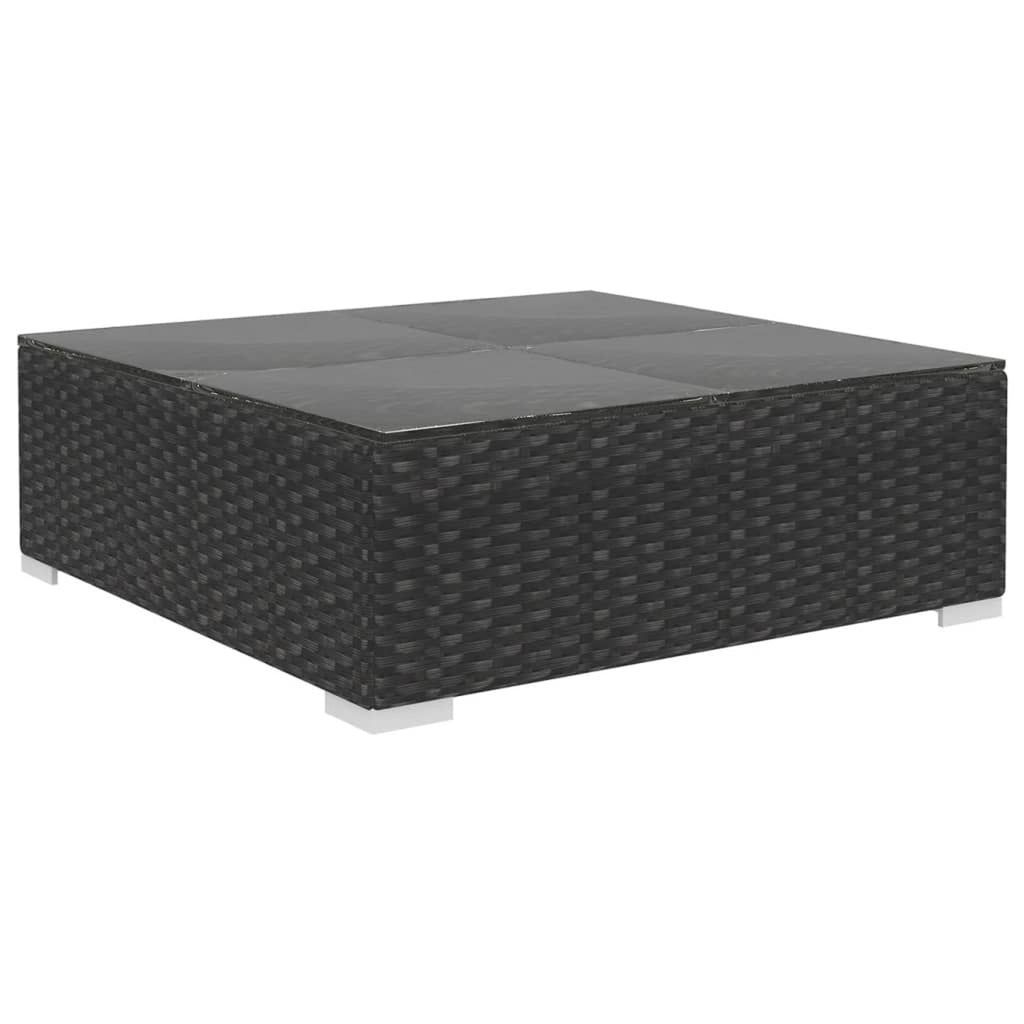 5 Piece Black Poly Rattan Outdoor Conversation Sofa Set with Tea Table and Ottoman M913