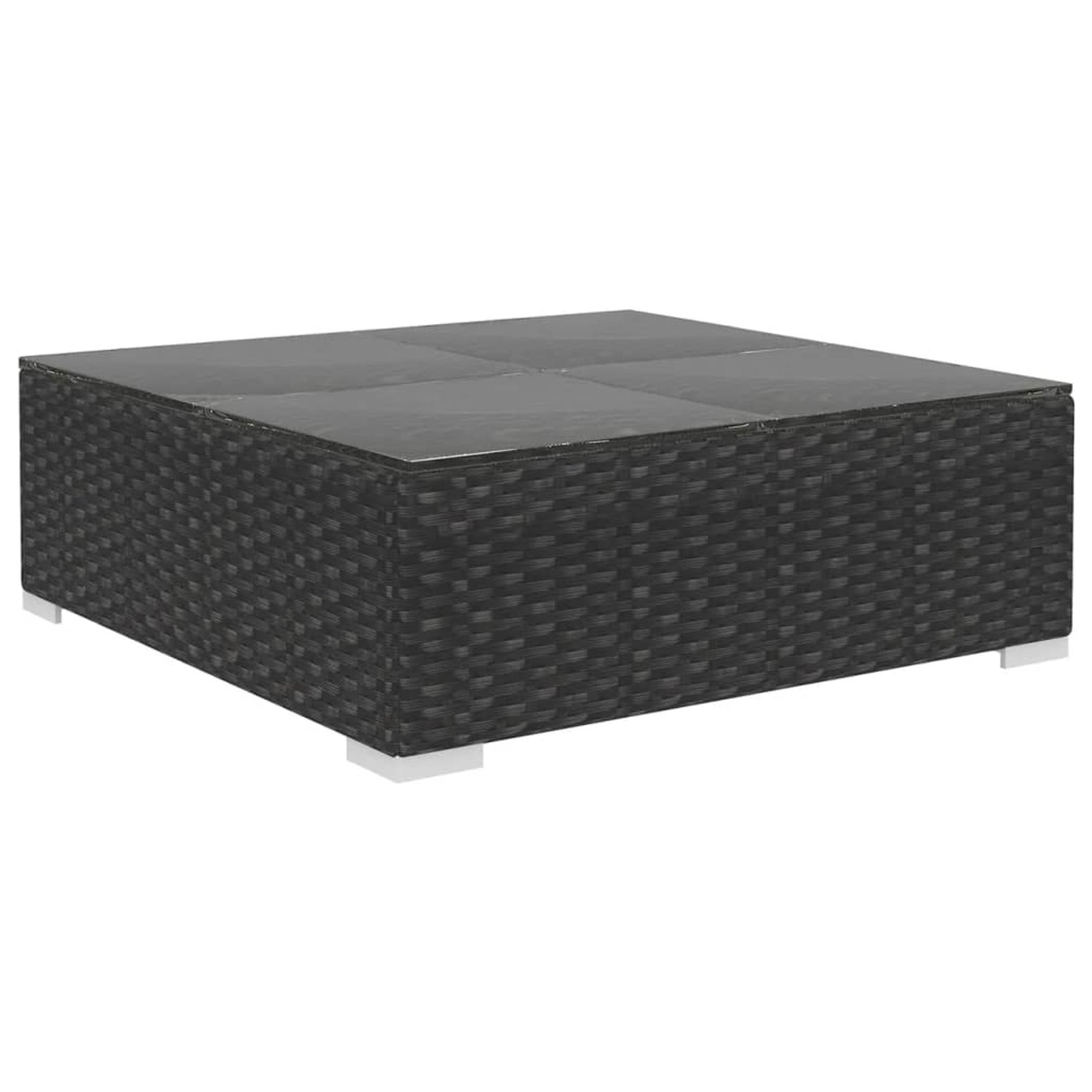 5 Piece Black Poly Rattan Outdoor Conversation Sofa Set with Tea Table and Ottoman M913