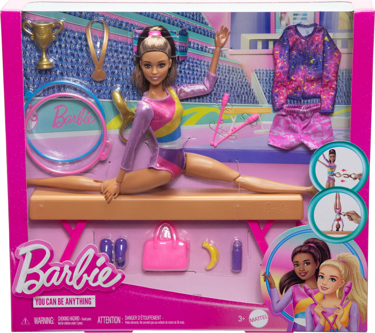 Brunette Fashion Doll Gymnastics Playset with Balance Beam and 10+ Accessories I9984