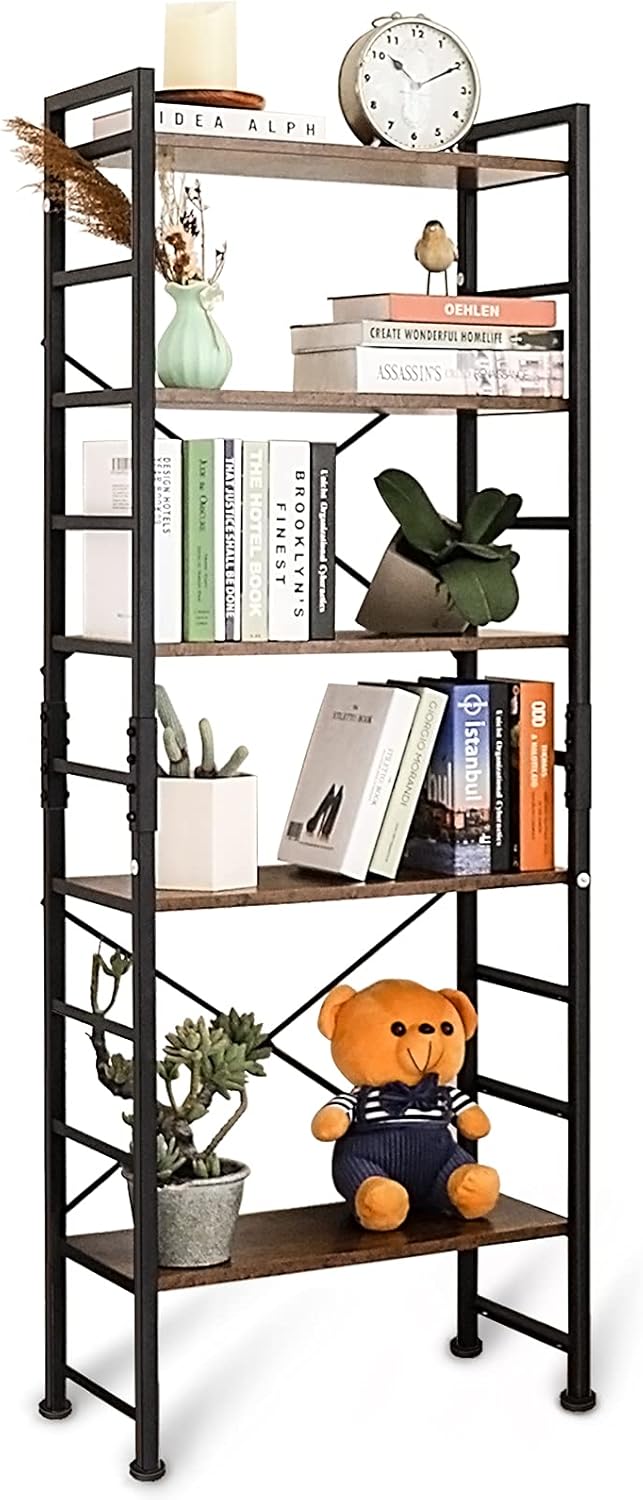5 Tier Adjustable Metal and Wood Bookshelf W550