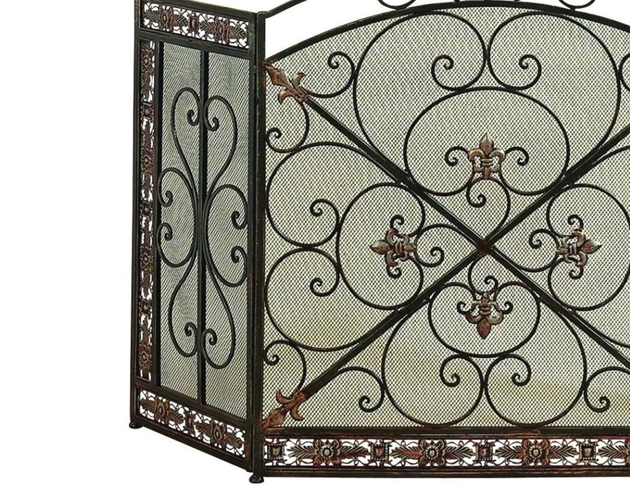 Bronze 3-Panel Metal Fire Screen E567844