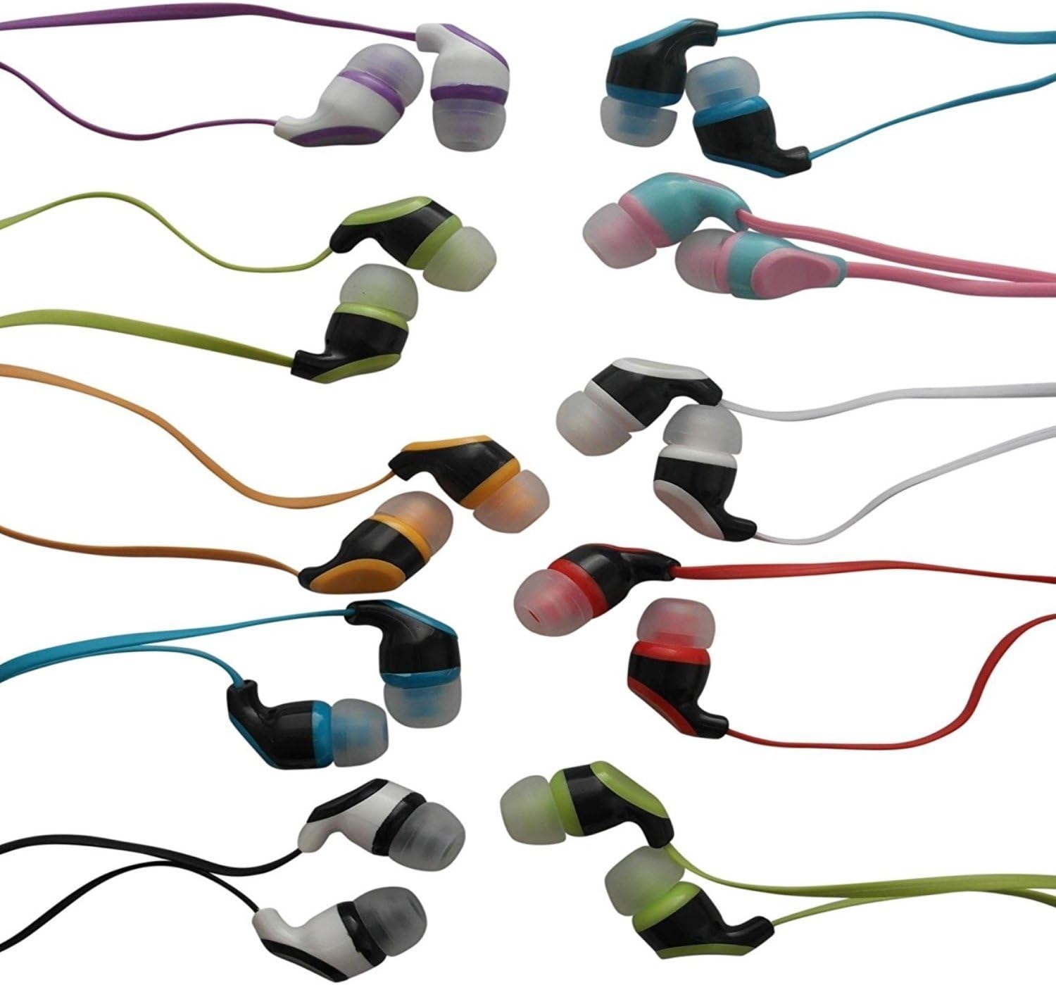 100 Pack Stereo Earbud Headphones with Mic Mixed Colors D445