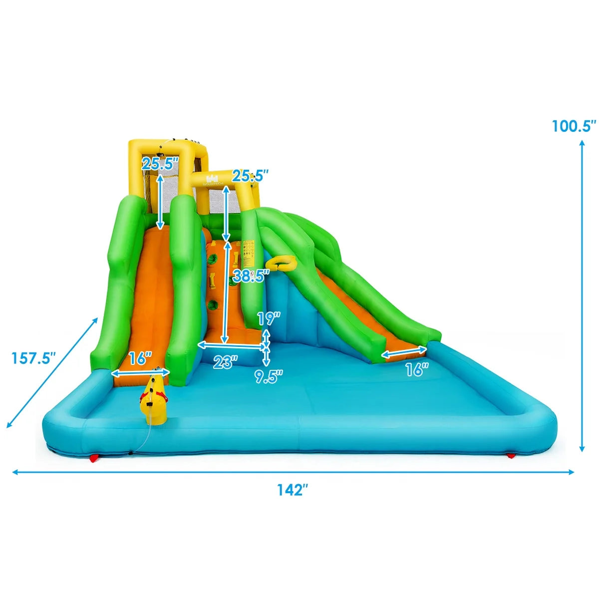 Inflatable Water Park Bounce House Two-Slide Bouncer with Climbing Wall and 550W Blower C156799