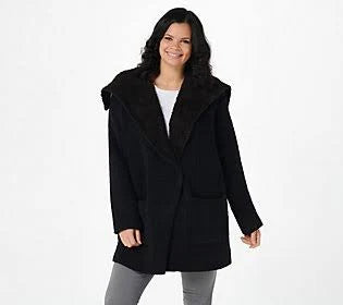 Black/Espresso Shearling Drape Car Coat S762