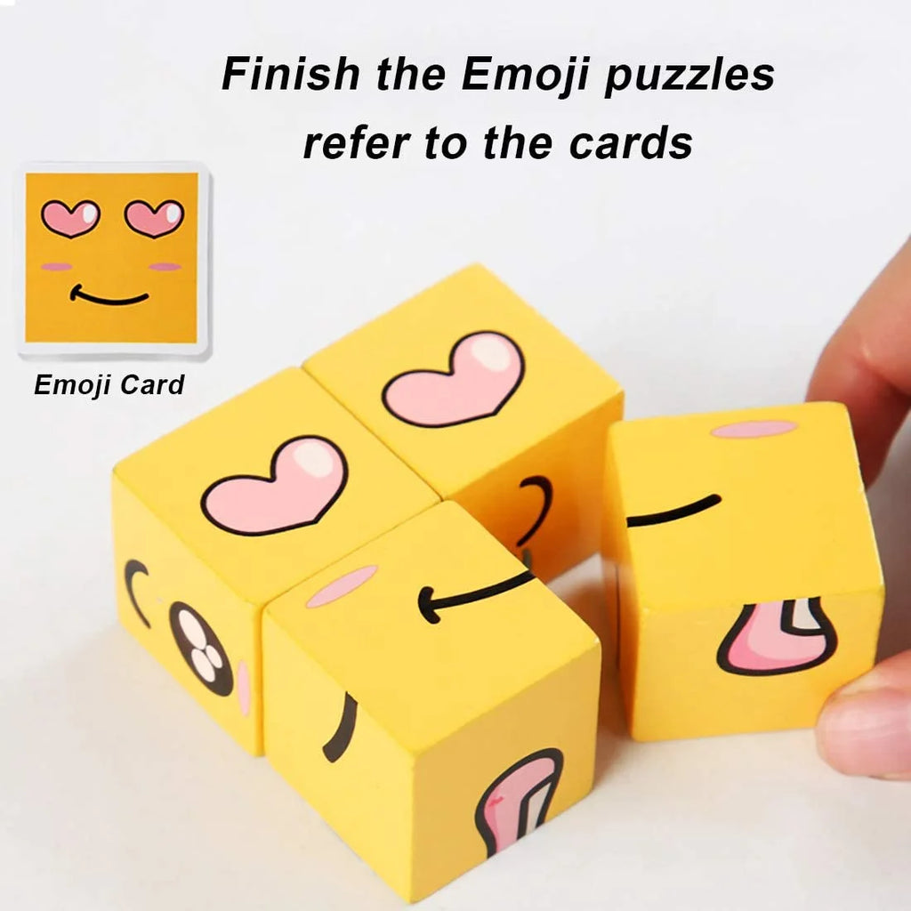Wooden Building Blocks Set Toy, Emoji Stacking Matching Jigsaw Puzzles O356