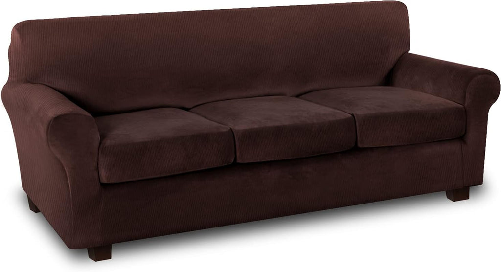 Thick Striped Velvet 4 Piece Stretch Sofa Slipcovers K4762