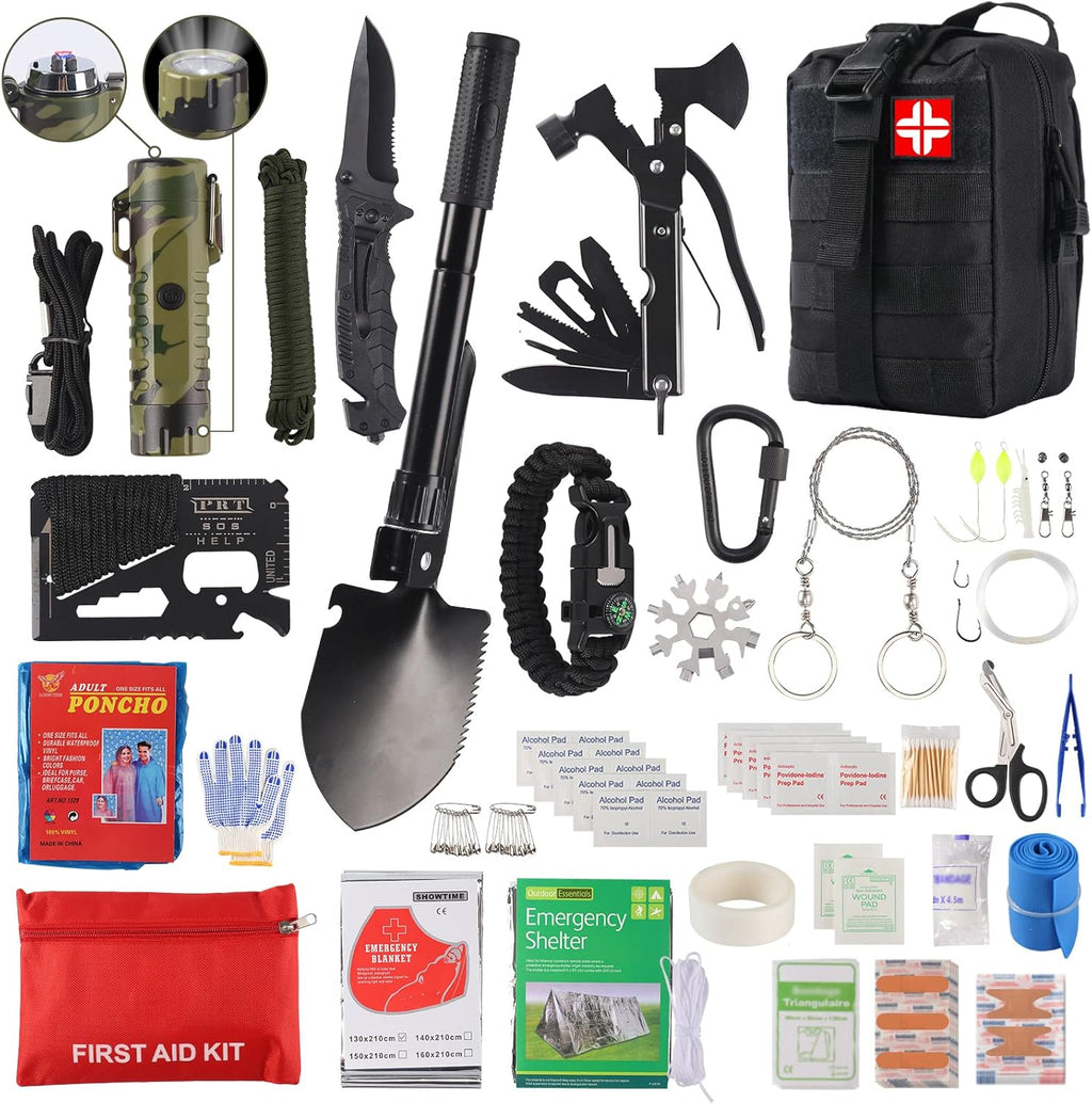 136 Pcs Emergency Survival Kit and First Aid Kit with Molle Pouch E8277