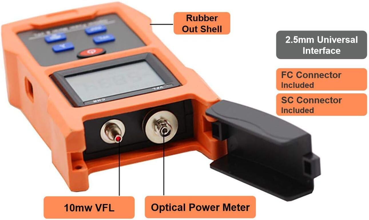 Optical Power Meter with Visual Fault Locator, Fiber Light Tester, Rechargeable Battery, USB Charge Port, Pack of 2 K46210