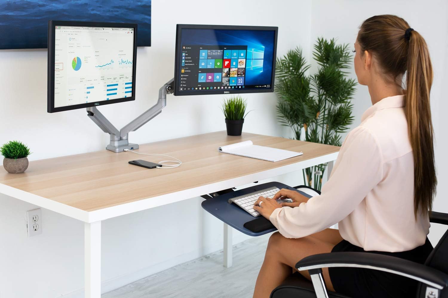 Dual Monitor Arm Mount Desk Stand with USB Ports O842979