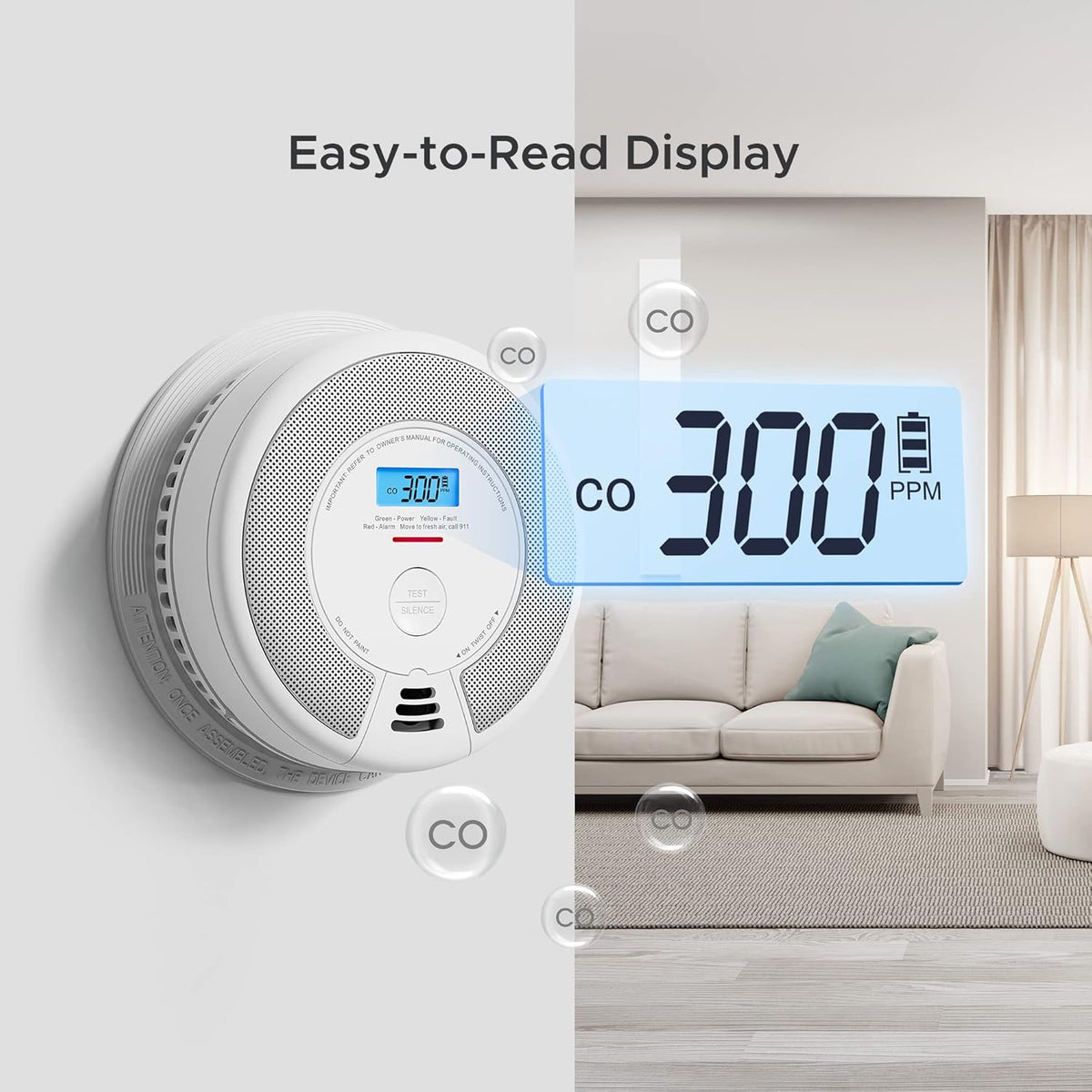 Wireless Interconnected Smoke and Carbon Monoxide Detector with LCD Display, 10-Year Battery, Pack of 6 O304202