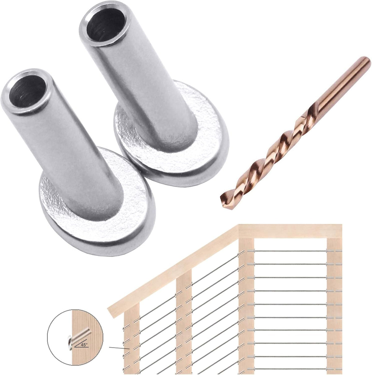 40 Pack T316 Marine Grade Stainless Steel Angle Protector Sleeves for 1/8" Wire Rope Cable Railing N296467