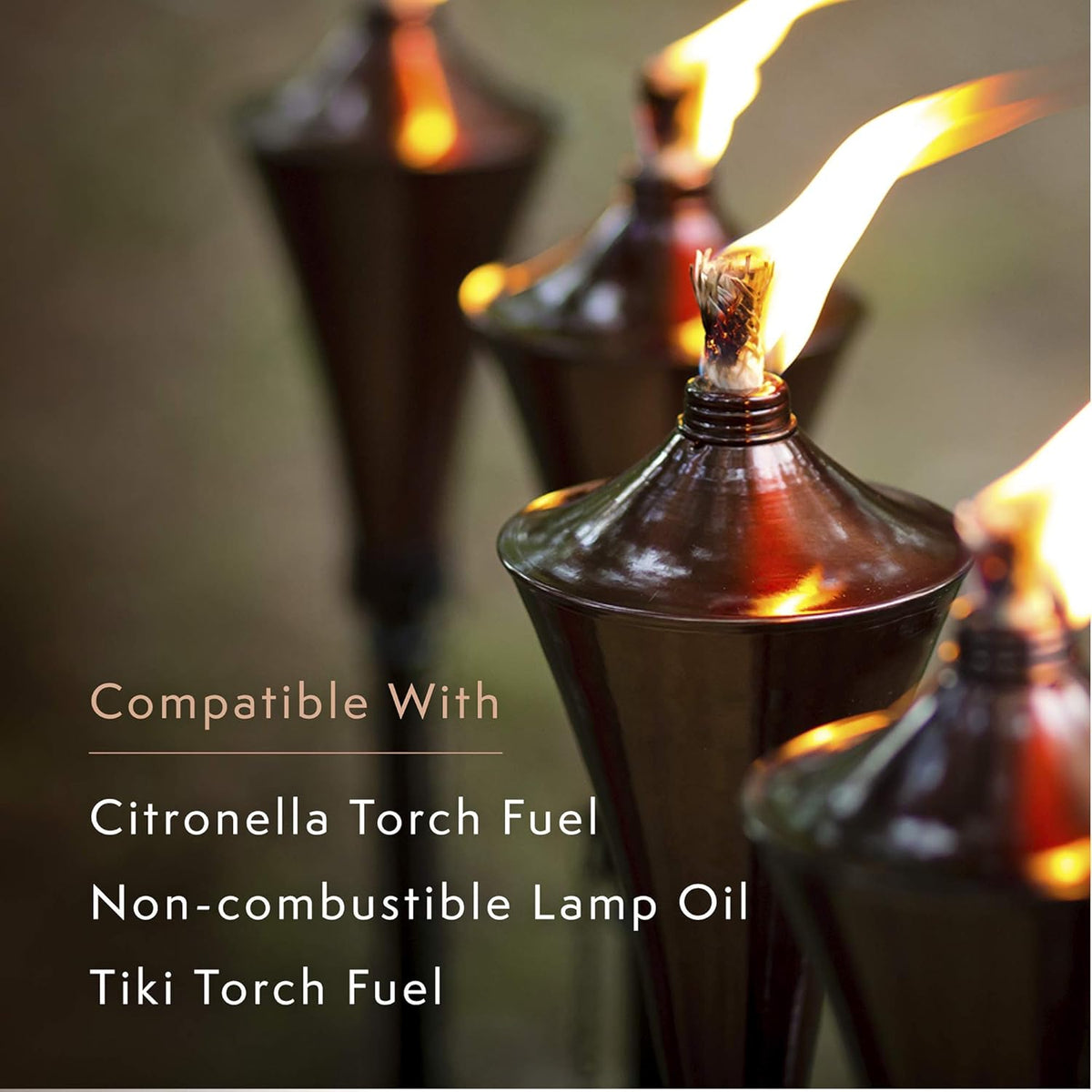 4-in-1 Outdoor Garden Torches with Table Top Stands and Deck Mounts (4-Pack, Caramel) V6639
