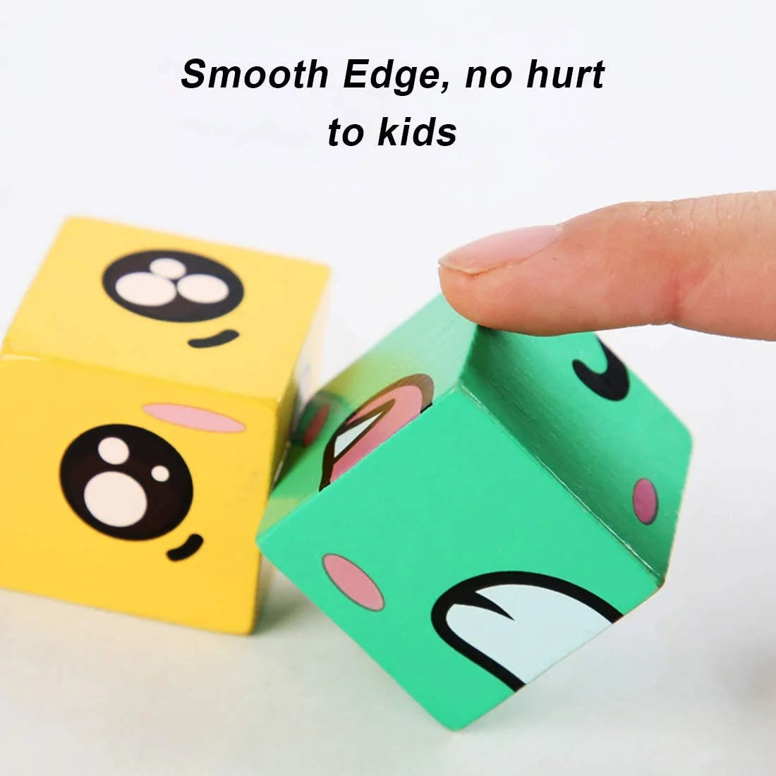 Wooden Building Blocks Set Toy, Emoji Stacking Matching Jigsaw Puzzles O356