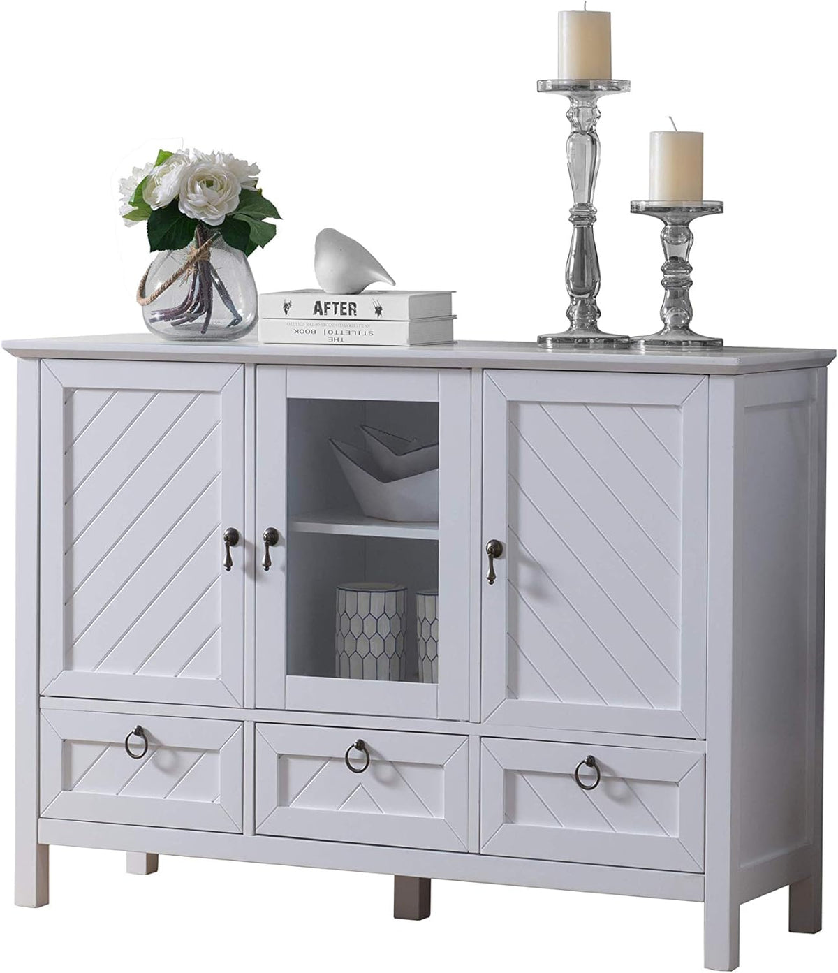 White Sideboard Buffet Console Table Storage Cabinets Z563334