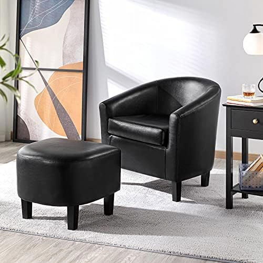 Black PU Leather Accent Chair with Ottoman Footrest Set H9448