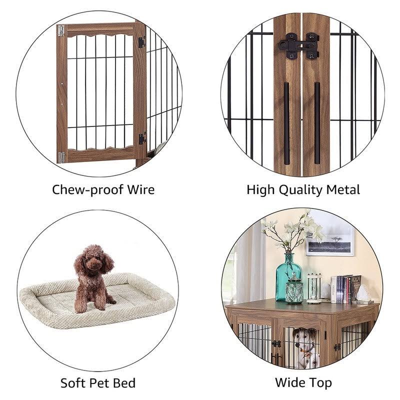 Wooden End Table with Wire Dog Kennel in Weathered Gray, Medium D280863