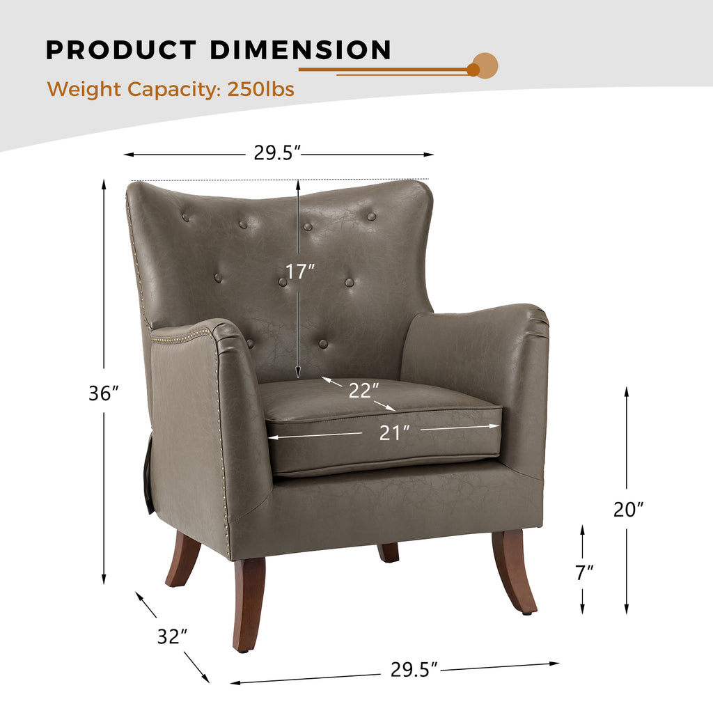 Grey Vegan Leather Wingback Accent Chair J7787