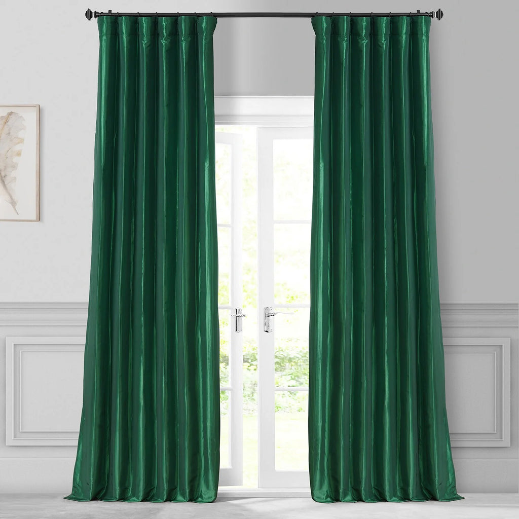 Emerald Green Faux Silk Taffeta Curtain 1 Panel 50W X 96L M60190
