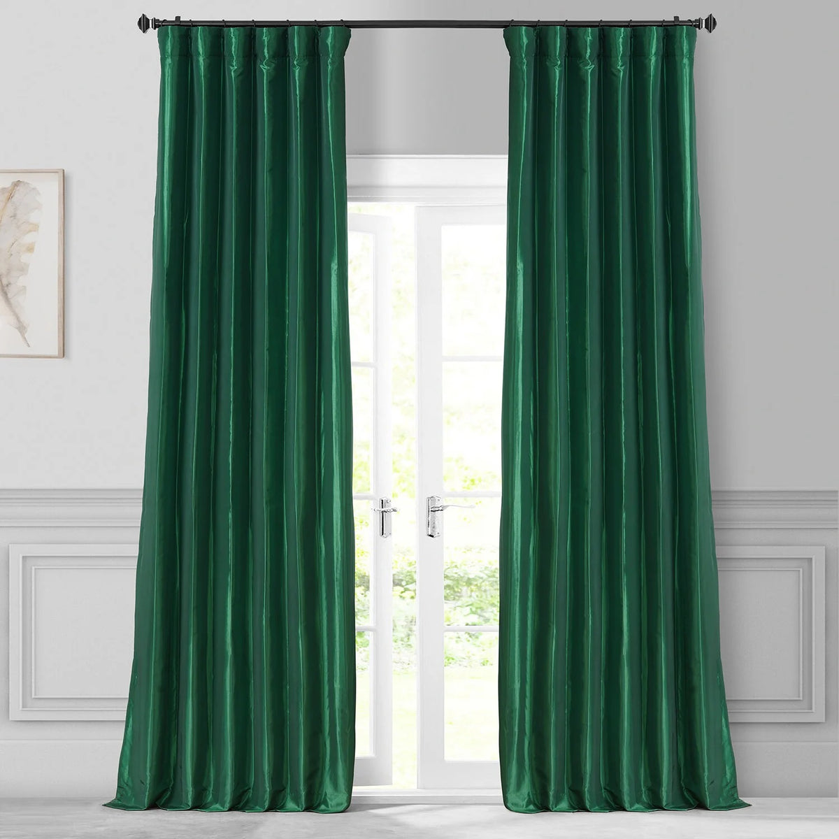 Emerald Green Faux Silk Taffeta Curtain 1 Panel 50W X 96L M60190