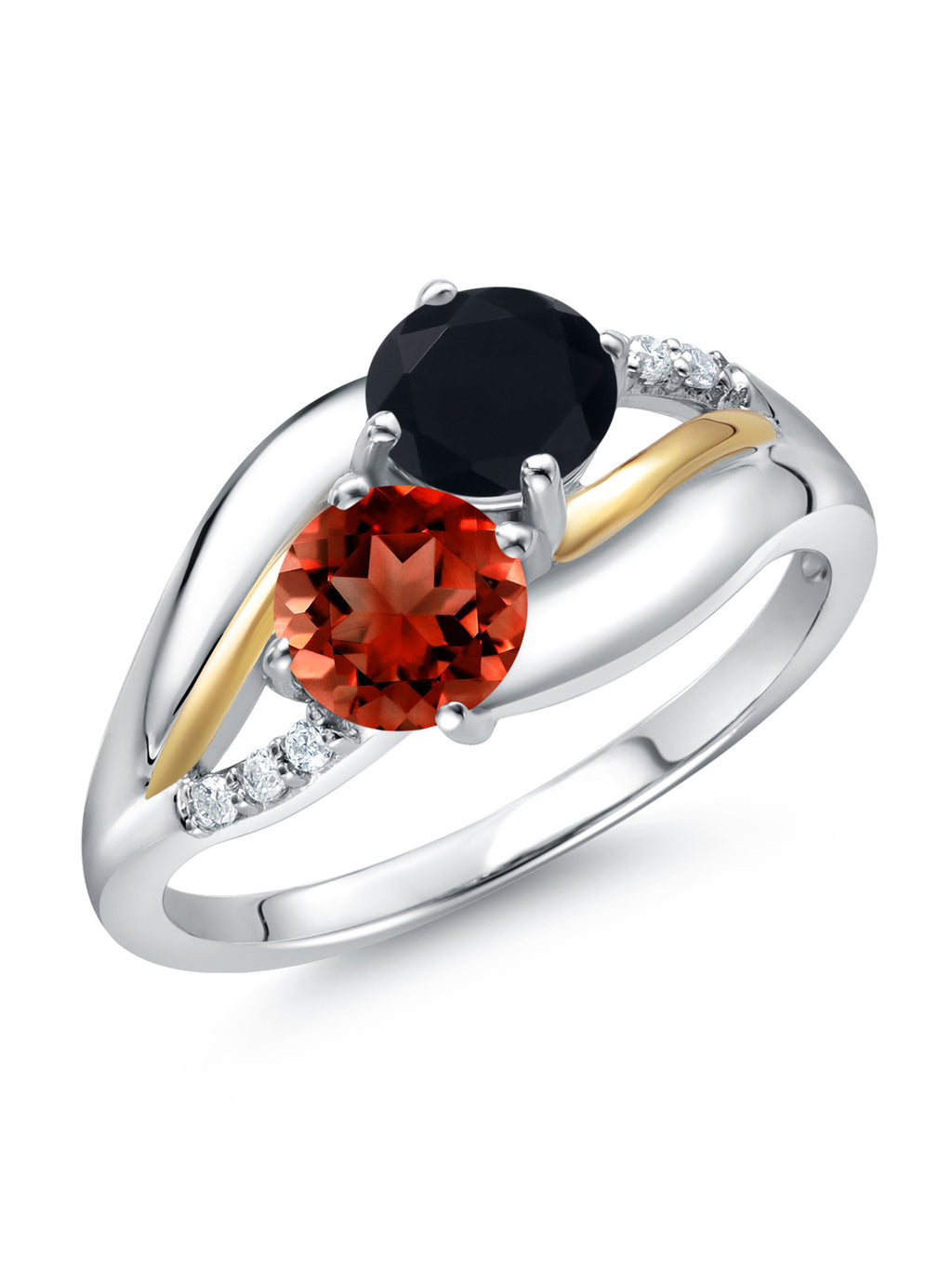 925 Sterling Silver 10K Yellow Gold Red Garnet Black Onyx Lab Grown Diamond 2 Stone Engagement Ring S961654