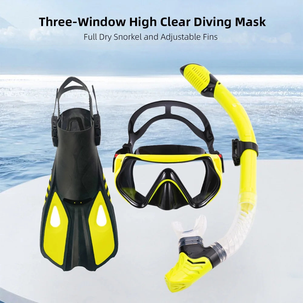 Three-Window Diving Goggles with Full Snorkel B411