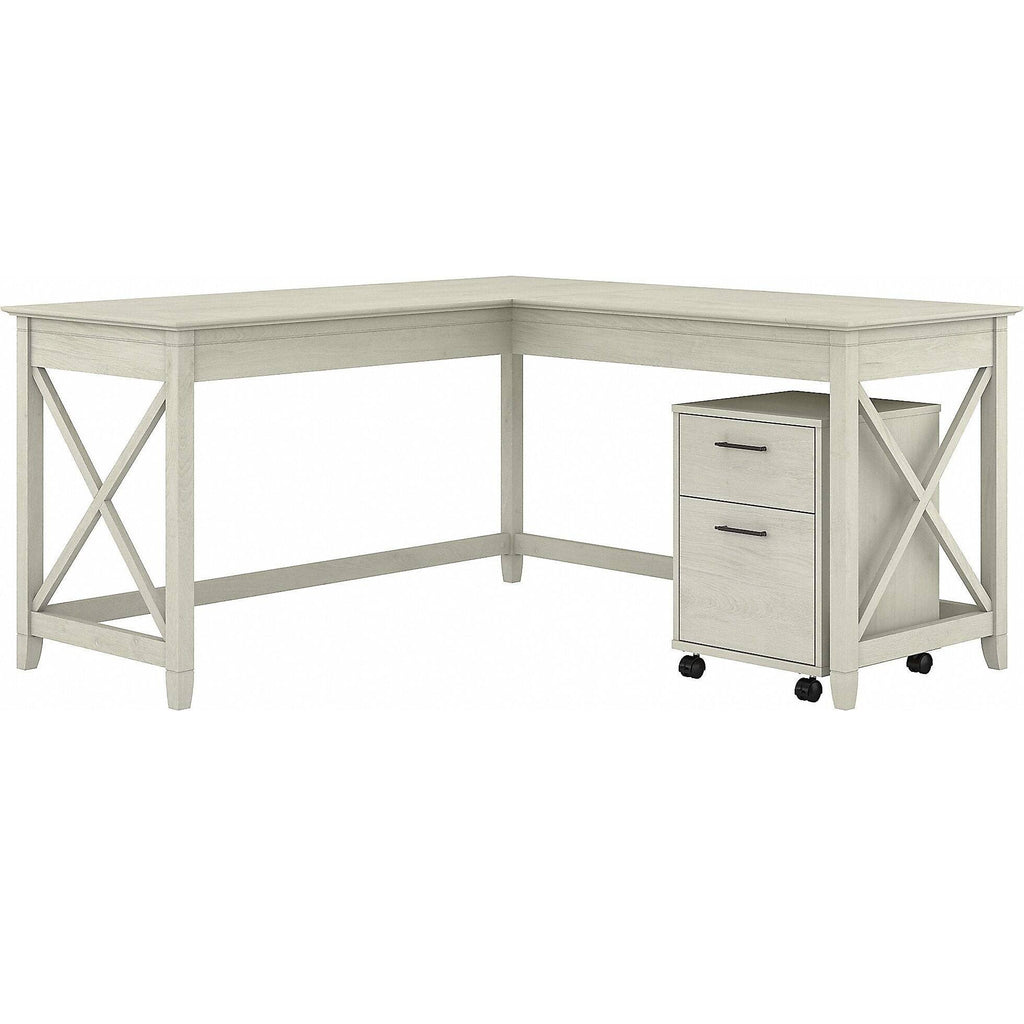Linen White Oak L-Shaped Desk with 2-Drawer Mobile File Cabinet F56057