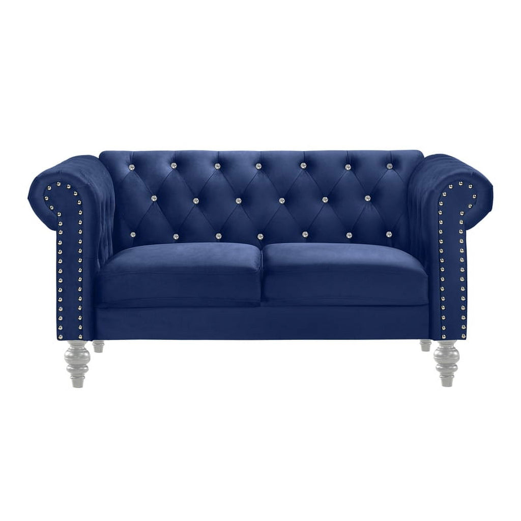 Royal Blue Crystal Velvet Loveseat & Sofa Set G2694