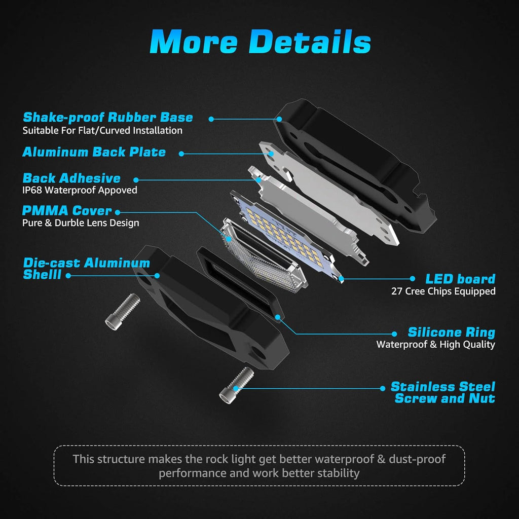 Black 8-Pods Waterproof LED Rock Lights O13328