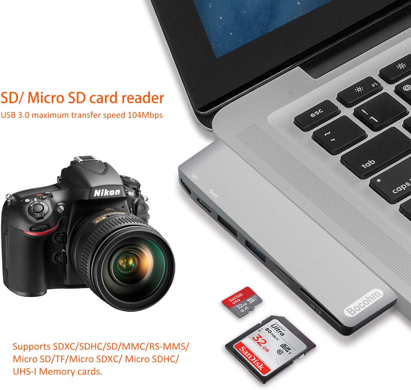 USB C Hub with 100W Power Delivery, Mini DisplayPort, USB3.0, SD/MicroSD Card Reader, M.2 SATA III SSD 8 in 1 G65853