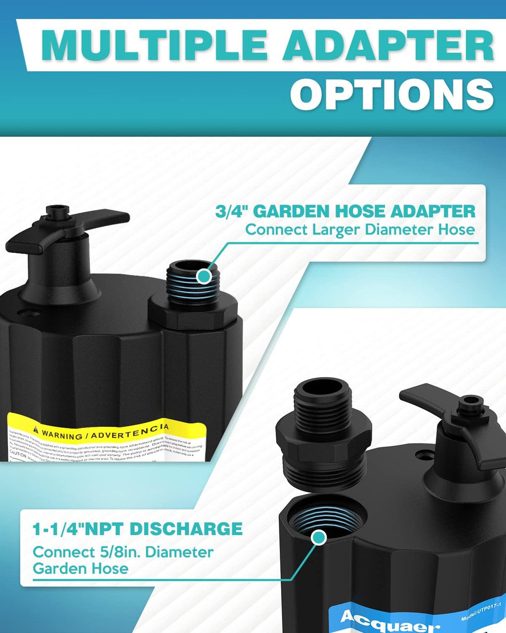 Submersible Water Pump 1/6 HP Thermoplastic Utility Pump 1750GPH with 10 ft Cord Pack of 2 X391