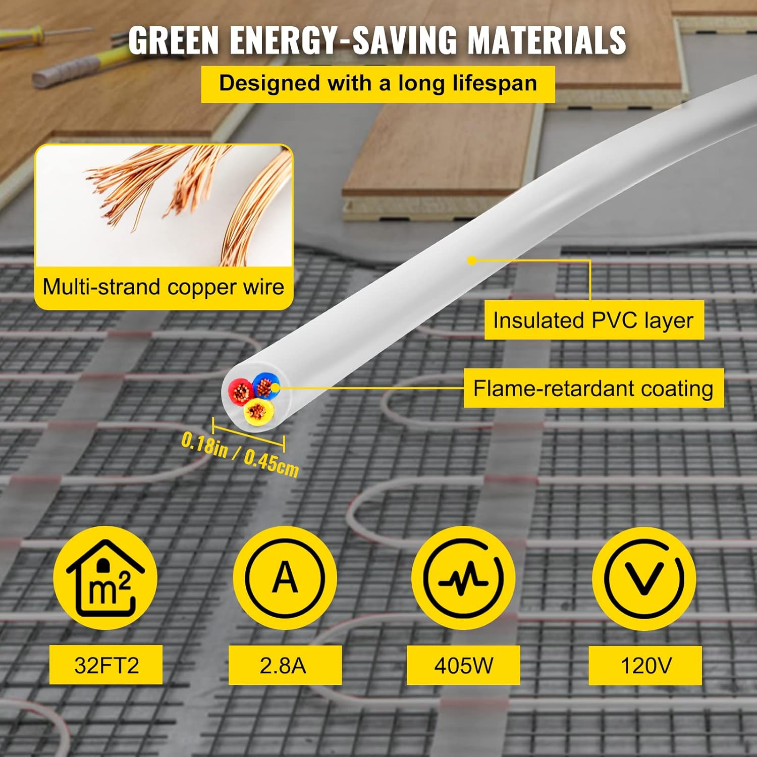 32 Square Feet Floor Heating Cable with Temperature Control Panel G65778