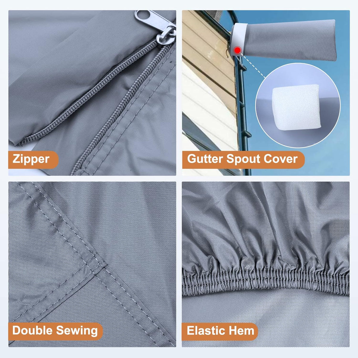 Waterproof Travel Trailer RV Cover with 4 Gutter Spout Covers and 2 Windproof Straps B550739