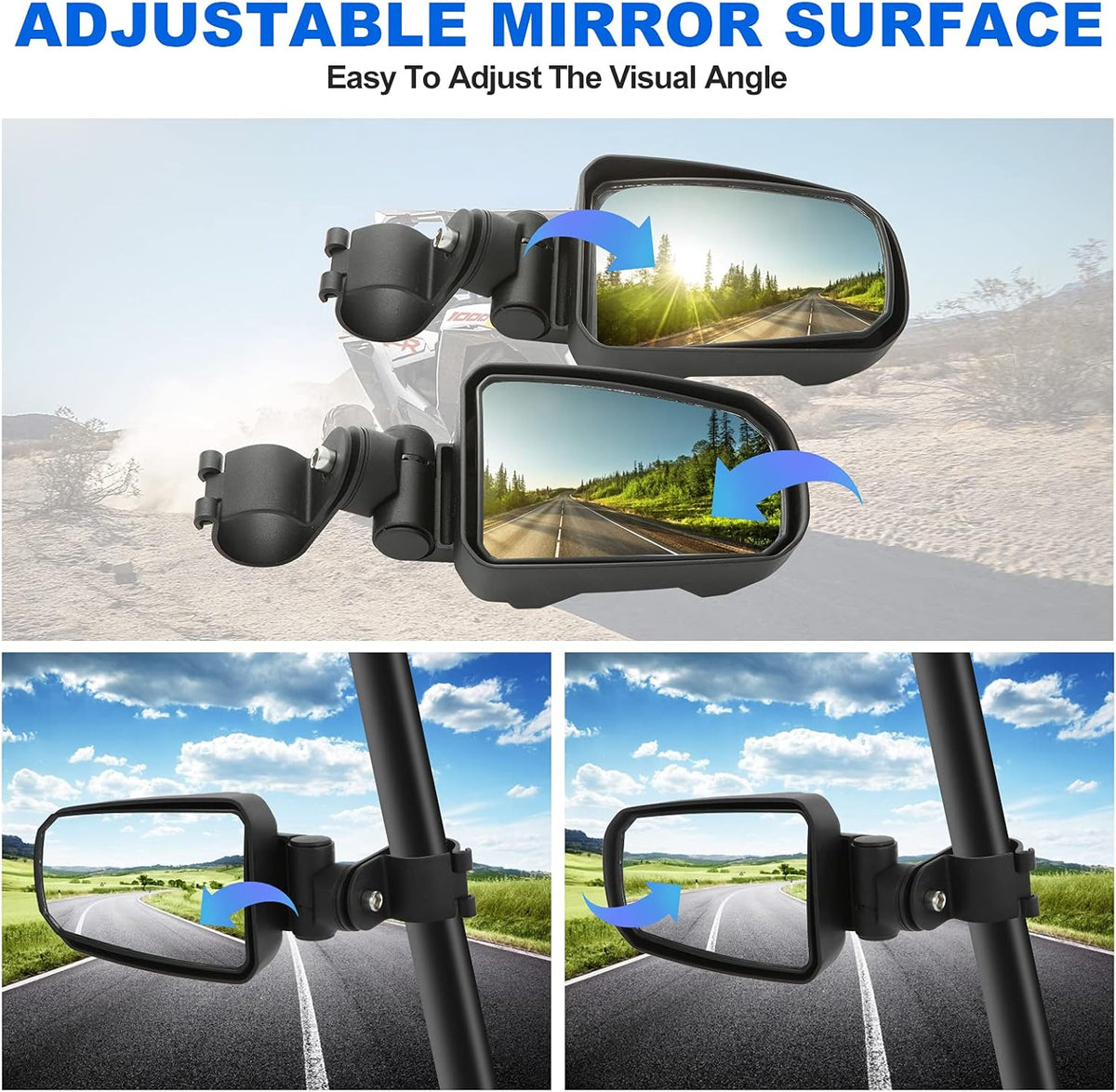 UTV Side View Mirror for 1.75 Roll Cage Bar, Adjustable Mirror Face L656001
