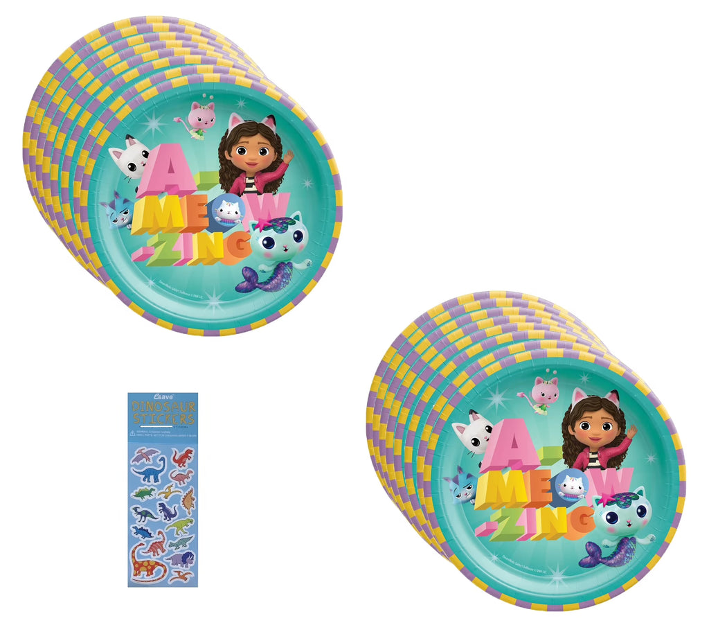 16 Pc Birthday Party Supplies Bundle with Paper Plates and Sticker Sheet J33316