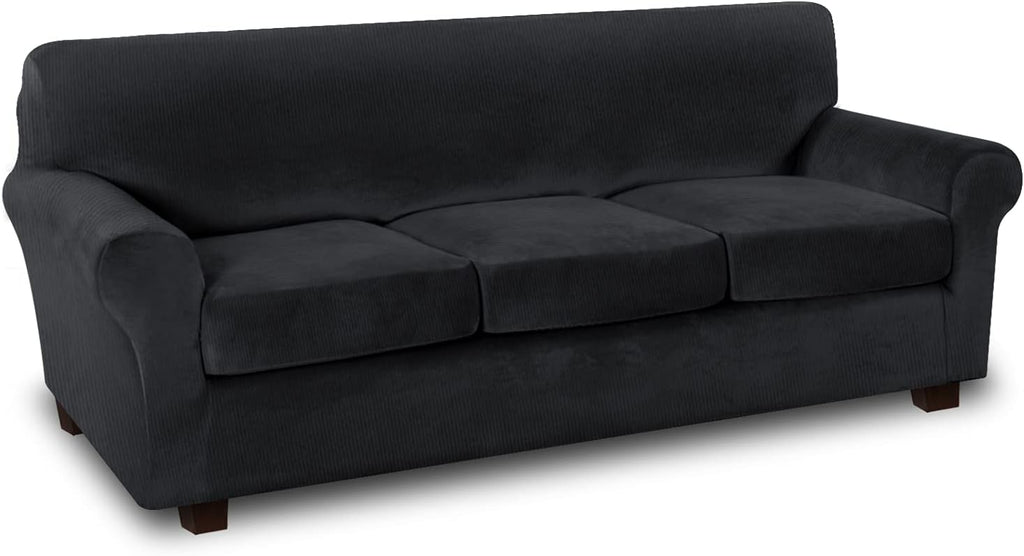 Thick Striped Velvet 4 Piece Stretch Sofa Slipcovers K4762