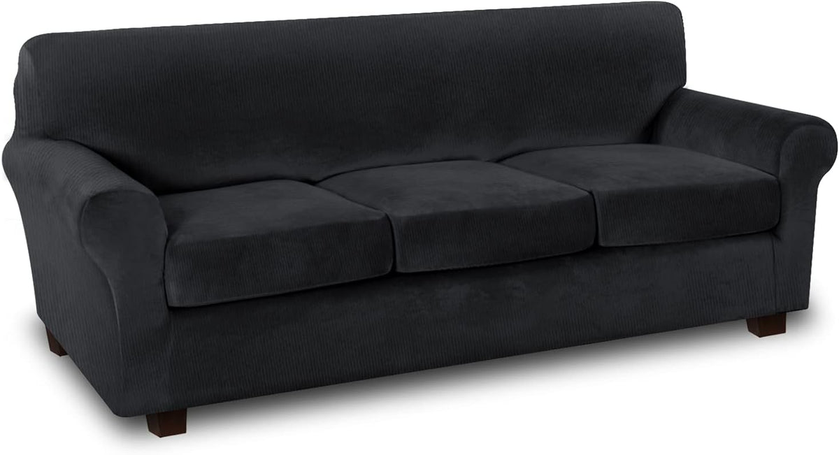 Thick Striped Velvet 4 Piece Stretch Sofa Slipcovers K4762
