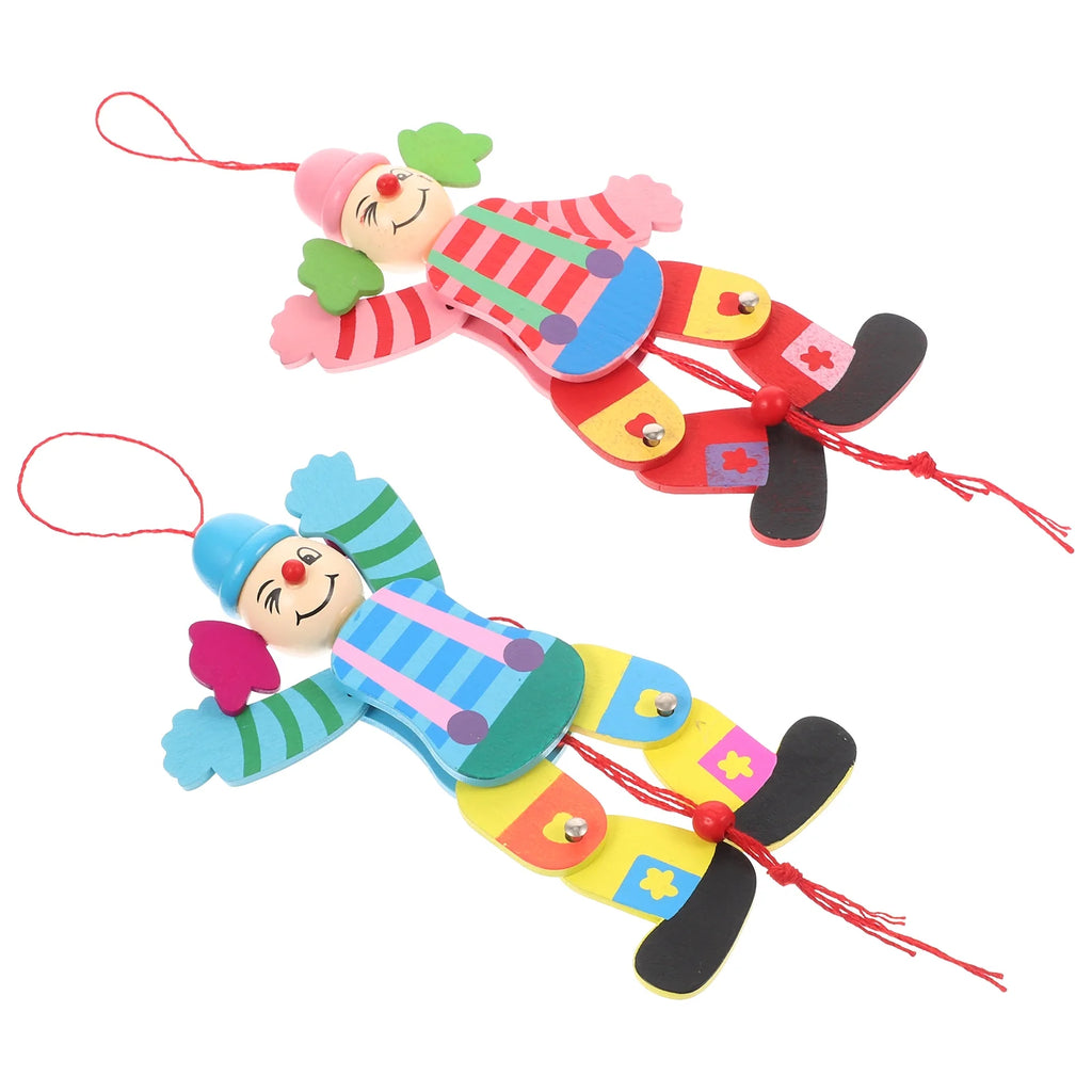 2Pcs Wood Clown String Marionette Puppet Toy F737285