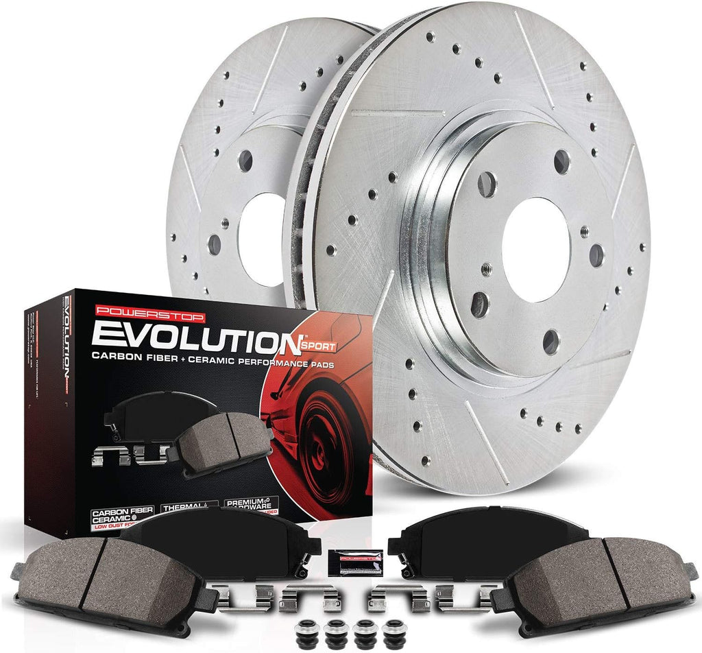 Front Z23 Carbon Fiber Brake Pads with Drilled & Slotted Brake Rotors Kit U9255