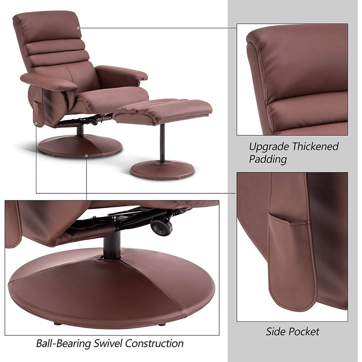 Saddle Swivel Massage Recliner Chair with Ottoman Z339